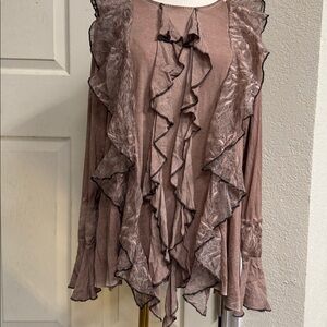 POL Ruffled Flowy bell Sleeve Boho Blouse Embroidered